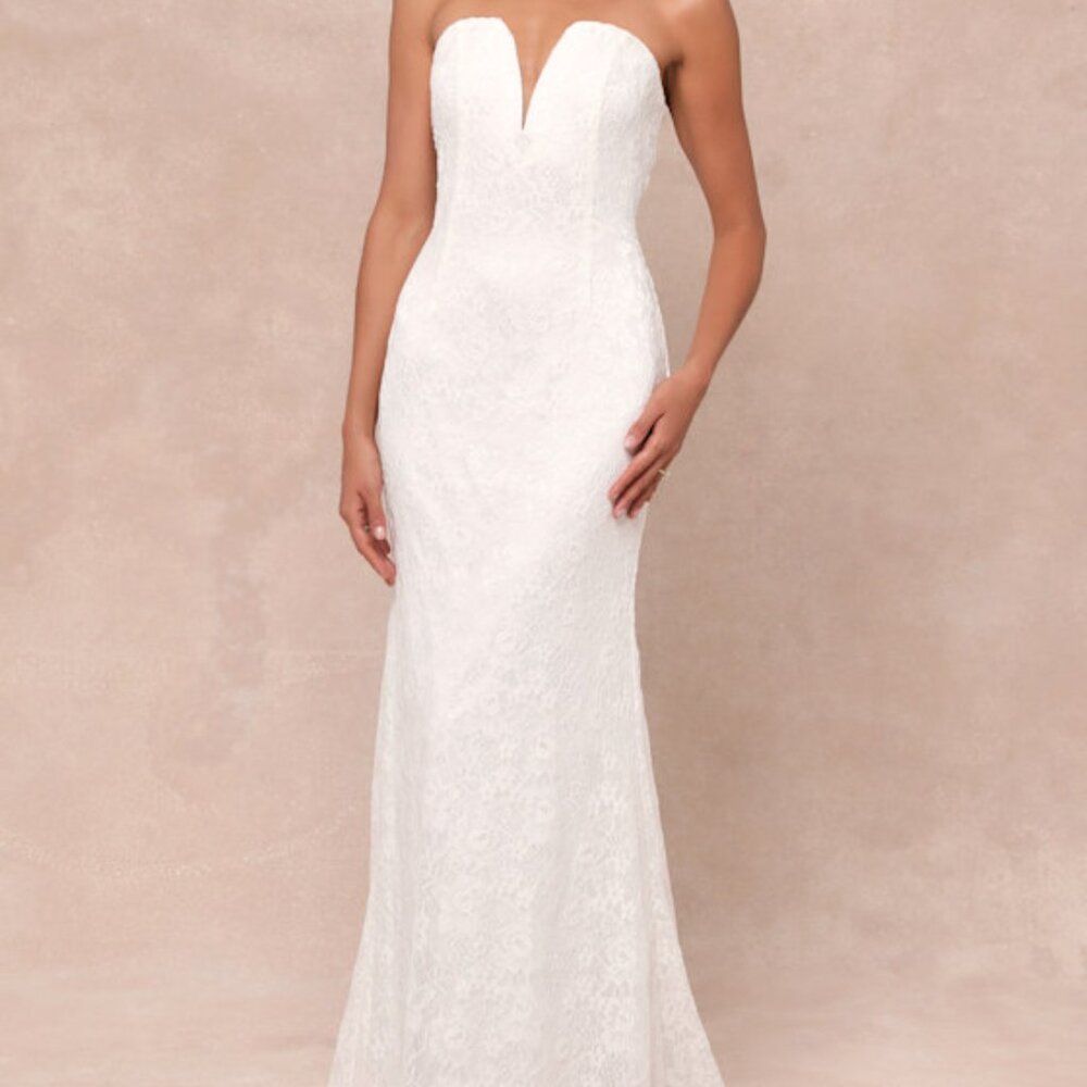 Gorgeous Love White Lace Strapless Mermaid Maxi Dress